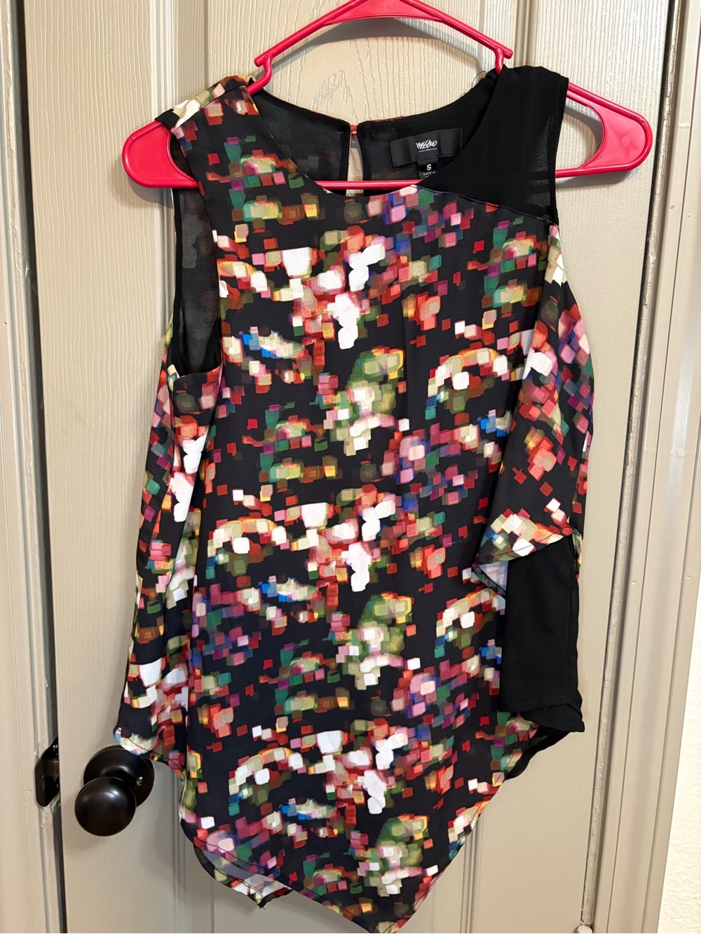 Wesc Black Multicolor Pixel-Print Cold-Shoulder Blouse